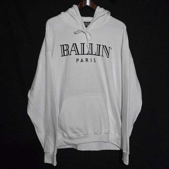 NWOT Brian Lichtenberg BLTEE Made in USA Pullover Hoodie Ballin' Paris White XL* - Picture 1 of 4